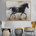 Black Wild Horse Framed Animal Heavy Texture Handmade Canvas Portraiture for Room Wall Outfit
