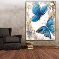 Blue Butterflies Abstract Modern Animal Handmade Oil Vignette for House Interior Design