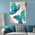 Cyan Butterflies Modern Animal Heavy Texture Canvas Painting for Wall Decor Design