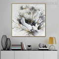 White Rose Abstract Botanical Framed Portrayal for Room Wall Disposition