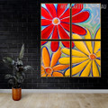 Colorific Blossoms Floral Acrylic Handmade 4 Piece Multi Panel Wall Painting Set for Room Decor