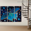 Starry Blue Butterfly Animal Heavy Texture Handmade 3 Piece Split Complementary Painting Wall Art Set for Room Adornment