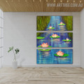 Lotus Lake Nature Texture Handmade 3 Piece Multi Panel Wall Painting Set for Room Ornamentation