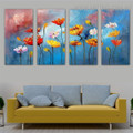 Coloured Blooms Floral Knife Impressionistic Framed Handmade 4 Piece Multi Panel Wall Painting Art Set for Room Garnish