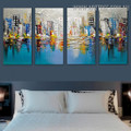 Dapple Town Cityscape Knife Handmade 4 Piece Split Canvas Painting Wall Art Set for Room Finery