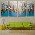 Dapple Town Cityscape Knife Handmade 4 Piece Split Oil Painting Wall Art Set for Room Outfit