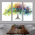 Multicoloured Leafage Tree Abstract Contemporary Handmade 3 Piece Multi Panel Oil Painting Wall Art Set for Room Wall Decoration