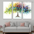 Multicoloured Leafage Tree Abstract Contemporary Handmade 3 Piece Split Canvas Art Set for Room Wall Flourish