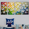 White Blooms Floral Knife Handmade Heavy Texture 4 Piece Split Wall Painting Set For Room Wall Decoration