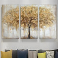 Auburn Tree Botanical Modern Heavy Texture Artist Handmade Stretched Split 3 Piece Abstract Wall Art Painting Set For House Decoration