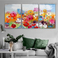 Flower Garth Botanical Floral Heavy Texture Palette Knife Handmade 3 Piece Multi Panel Oil Painting Wall Art Set for Wall Decoration