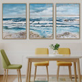 Brine Waves Landscape Modern Heavy Texture Artist Handmade 3 Piece Multi Panel Oil Painting Wall Art Set for Wall Decor