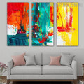 Colorful Blobs Abstract Contemporary Heavy Texture Handmade 3 Piece Split Panel Canvas Wall Art Set for Room Wall Decoration