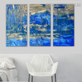 Blue Grey Texture Abstract Modern Handmade 3 Piece Multi Panel Painting Wall Art Set For Room Decoration