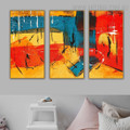 Medley Stains Abstract Contemporary Heavy Texture Artist Handmade 3 Piece Multi Panel Oil Painting Wall Art Set For Room Decoration
