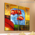 Poppy Florets Abstract Handmade 2 Piece Split Oil Painting Art Set for Room Decoration