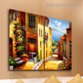 Street to the Sea Cityscape Handmade 2 Piece  Split Panel Canvas Wall Art Set for Room Tracery