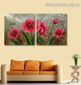 Pink Blossoms Floral Handmade 2 Piece Split Canvas Painting Wall Art Set For Room Embellishment