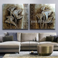 Calla Lily Botanical Artist Handmade 2 Piece Multi Panel Oil Painting Wall Art Set for Room Disposition