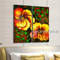 Big Blooms Abstract Floral Handmade 2 Piece Split Complementary Painting Wall Art Set for Room Décor