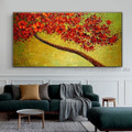 Red Floret Tree Botanical Handmade Artist Modern Acrylic Abstract Palette Knife Painting Flowers for Room Wall Décor