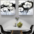 White Flowerage Abstract Floral Heavy Texture Contemporary 2 Piece Acrylic Flower Painting Wall Art Set for Room Décor