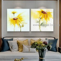 Sunflowers Floral Heavy Texture Artist Handmade 2 Piece Abstract Flower Painting Wall Art Set for Room Garnish