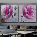 Poppies with Gussets Heavy Texture Floral Artist Handmade 2 Piece Abstract Flower Painting Wall Art Set for Room Outfit