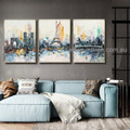 Paris City View Cityscape Heavy Texture Knife Abstract Acrylic Artist Handmade 3 Piece Split Canvas Painting Wall Art Set For Room Finery