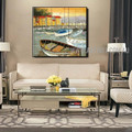Colorific Boats Seascape Artist Handmade Acrylic Landscape Scenery Painting on Canvas For Room Wall Adornment