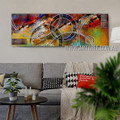 Circumlocutory Streaks Panoramic Contemporary Artist Handmade Impasto Stretched Modern Abstract Art For Room Wall Onlay