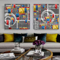 Particolored Boxes Geometric Abstract Contemporary Artist Handmade 2 Piece Multi Panel Canvas Painting Wall Art Set For Room Outfit