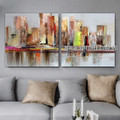 Colorful Town Abstract Cityscape Modern Handmade 2 Piece Split Oil Paintings Wall Art Set For Room Wall Garnish