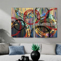 Chequered Circles Abstract Contemporary Artist Handmade 2 Piece Split Panel Painting Wall Art Set For Room Wall Garniture