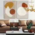 Roundly Patches Spots Abstract Geometrical Vintage Painting Photo Framed Two Piece Wall Art Set Canvas Prints For Home Decoration