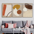 Streak Patches Circles Abstract Geometric Vintage Painting Picture 3 Piece Canvas Print for Room Wall Onlay