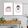 Miss Perfume Bottles 2 Piece Abstract Watercolor Minimalist Wall Art Picture Canvas Print for Room Adornment
