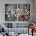 Varicolored Butterflies Abstract Modern Artist Handmade Heavy Texture 2 Piece Split Oil Paintings Wall Art Set For Room Adornment