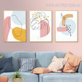 Leaflet Points Circles Abstract Geometric Watercolor Painting Picture 3 Piece Canvas Print for Room Wall Onlay