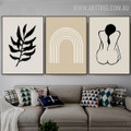 Nude Dona Leaves Abstract Scandinavian Image 3 Piece Floral Artwork Canvas Print for Room Wall Equipment