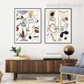 Human Face Flower Leaves 2 Panel Abstract Scandinavian Floral Painting Pic Canvas Print for Room Wall Flourish