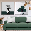 Fashion Dame Cloud Abstract Artwork Photo Figure Modern 2 Piece Canvas Wall Art Prints For House Decoration
