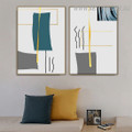 Verse Line Rectangles 2 Piece Abstract Contemporary Geometrical Painting Picture Canvas Print for Room Wall Garnish