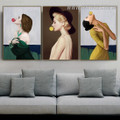 Woman Bubble Gum Dress 3 Piece Abstract Figure Modern Painting Image Canvas Print for Room Wall Getup