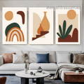 Rainbow Sun Abstract Scandinavian Landscape Art Stretched Framed Painting Picture 3 Piece Canvas Art Print For Room Drape