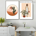 Cactus Sand Sun 2 Panel Naturescape Abstract Scandinavian Painting Photo Canvas Print for Room Wall Adornment