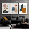 Leafage Points Circle Abstract Geometric Watercolor Painting Image 3 Panel Canvas Print for Room Wall Garnish