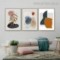Leafage Points Spots Abstract 3 Piece Geometric Art Watercolor Image Canvas Print for Room Wall Disposition