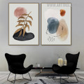 Oval Points Leaves Geometric Artwork Abstract Watercolor Picture 2 Panel Canvas Print for Room Wall Garniture