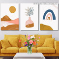 Leafage Pot Sun Scandinavian Abstract Naturescape Artwork Picture 3 Piece Framed Canvas Wall Art Print Set Australia For Home Office Ideas
